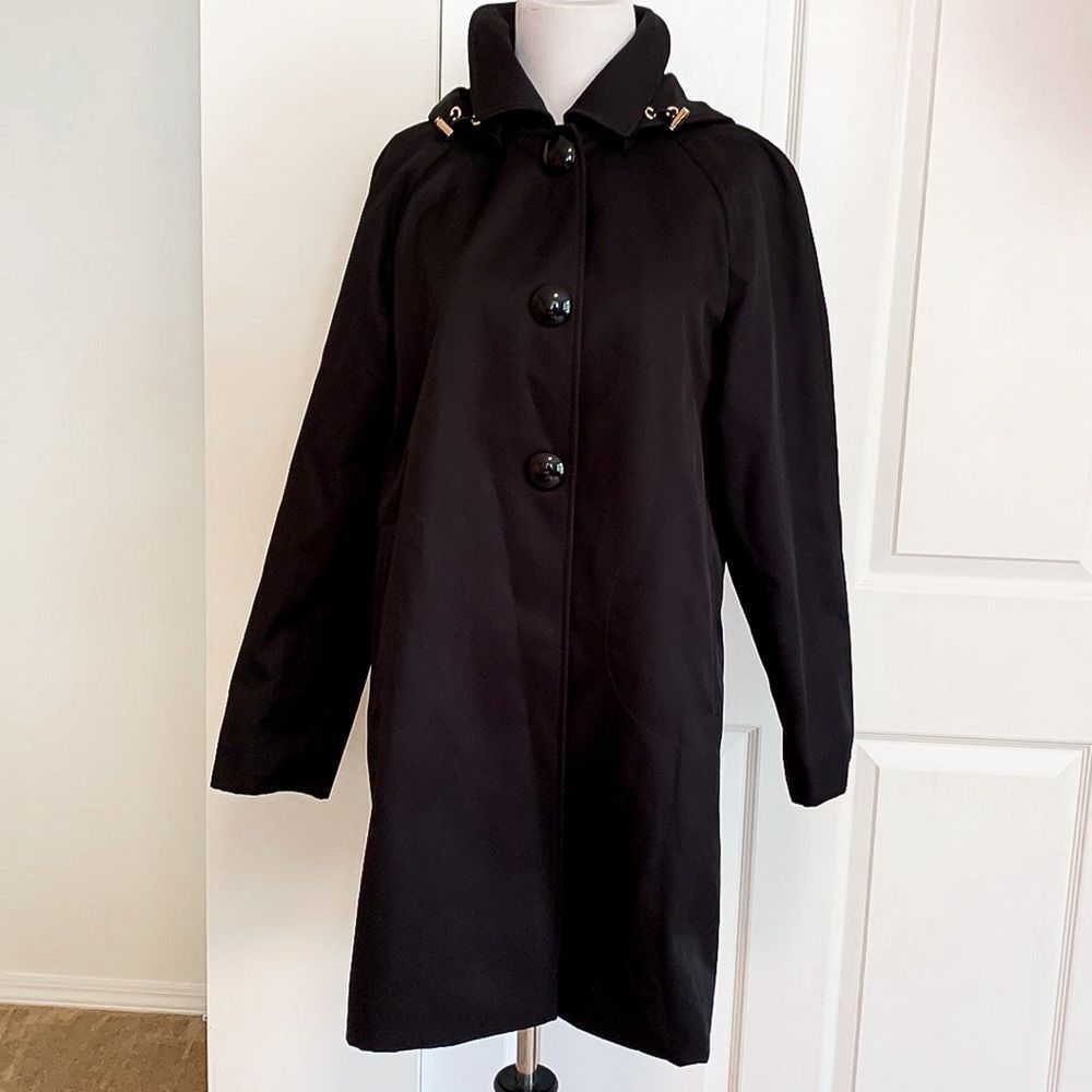 Kate Spade New York Black Trench Coat Jacket with Hood Womens Sz Medium
